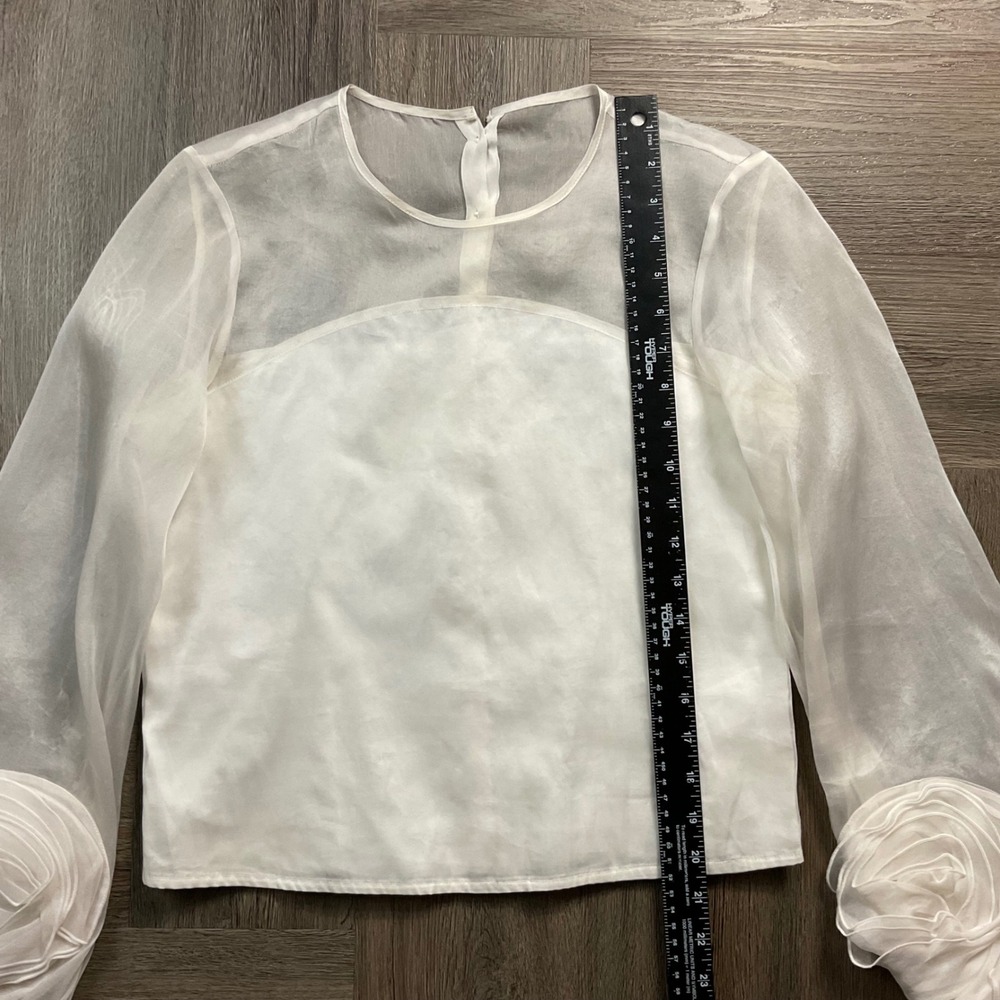 Anne Fontaine Spring Silk Sheer Rose Cuff Button Back Top Blouse 38 US 6 White - Picture 8 of 10